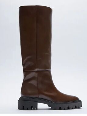 Viral Zara Knee-High Lug Sole Boots in Brown